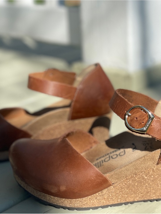 Papillio Shoes - Papillio Tan Brown Leather Wedge Sandals with Buckle